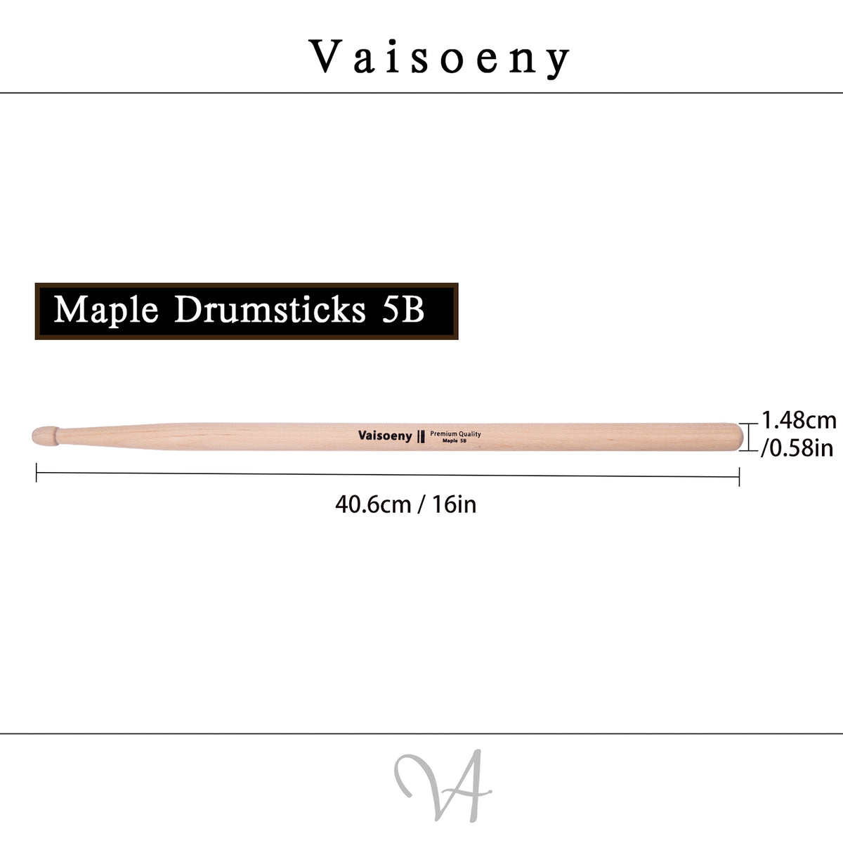 Vaisoeny Drumsticks aus Ahorn, 5A 7A 5B 2B, mit Tropfenspitze (12 Paar)