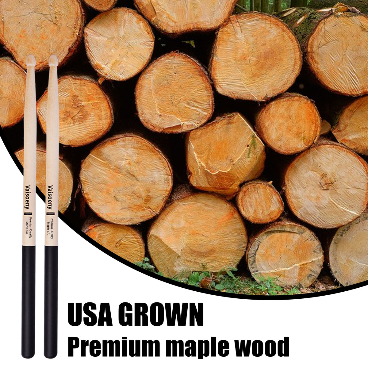 Vaisoeny Drumsticks aus Ahorn, 5A 7A, mit rutschfestem Griff (12 Paar)