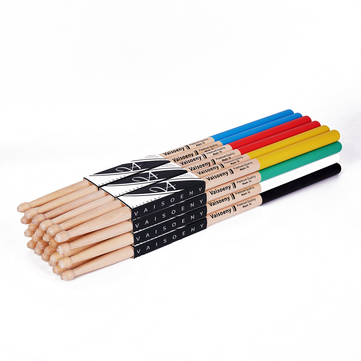 Vaisoeny Drumsticks aus Ahorn, 5A 7A, mit rutschfestem Griff (12 Paar)