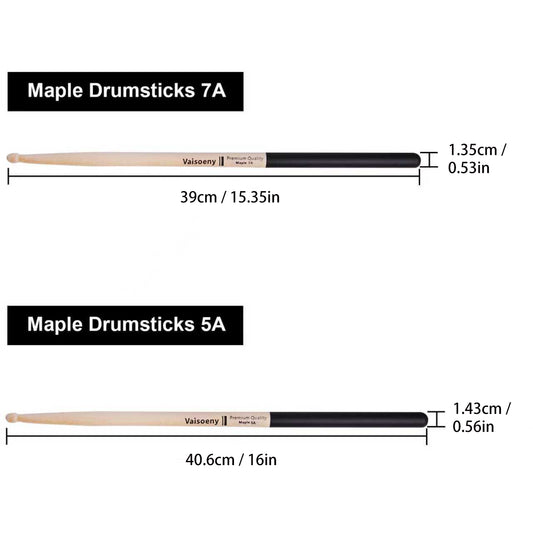 Vaisoeny Drum Sticks, Maple Wood 5A 7A Drumsticks with Non-slip Handle (12 Pairs)